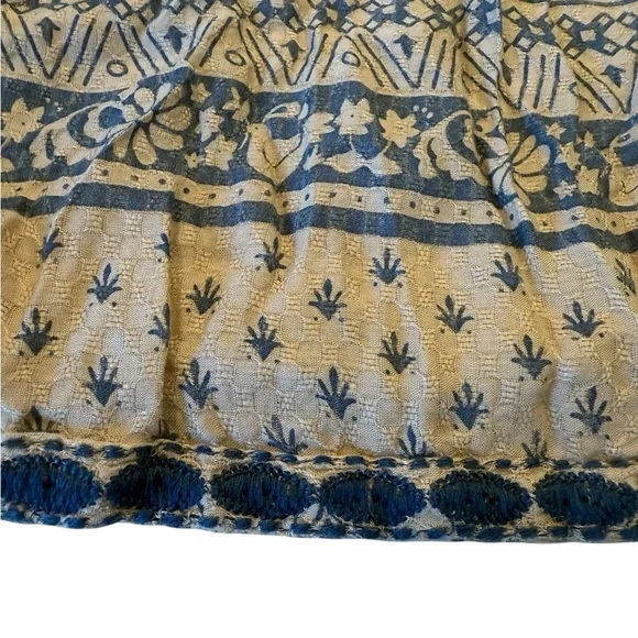 Sigrid Olson Beige Blue Country Print Doves & Floral Embroidery Trim Peplum Top - Picture 8 of 13